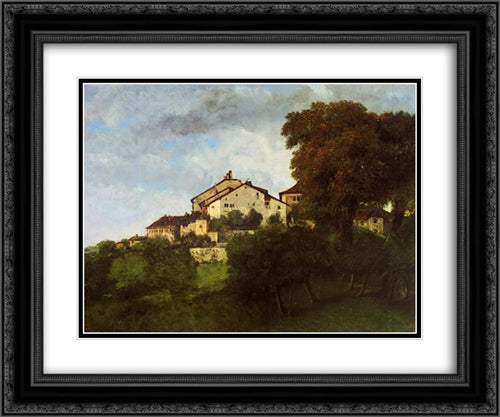 The Houses of the Chateau d'Ornans 24x20 Black Ornate Wood Framed Art Print Poster with Double Matting by Courbet, Gustave