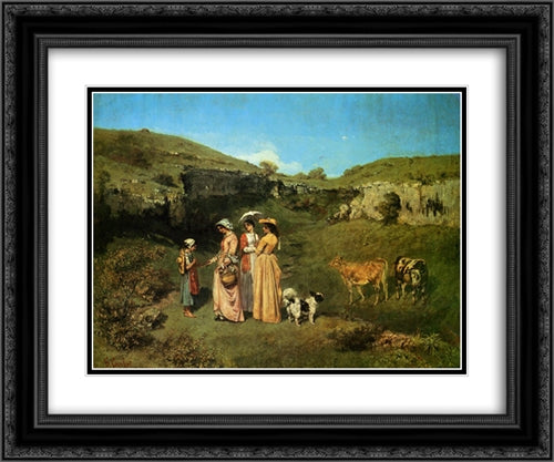 The Young Ladies of the Village 24x20 Black Ornate Wood Framed Art Print Poster with Double Matting by Courbet, Gustave