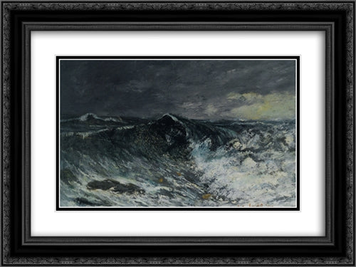 La Vague 24x18 Black Ornate Wood Framed Art Print Poster with Double Matting by Courbet, Gustave