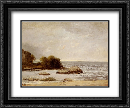 Marine De Saint'Aubin 24x20 Black Ornate Wood Framed Art Print Poster with Double Matting by Courbet, Gustave