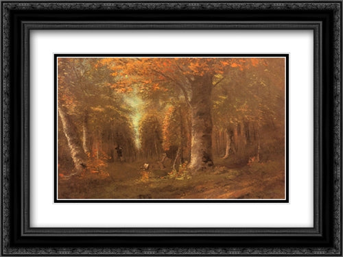 Forest in Autumn 24x18 Black Ornate Wood Framed Art Print Poster with Double Matting by Courbet, Gustave