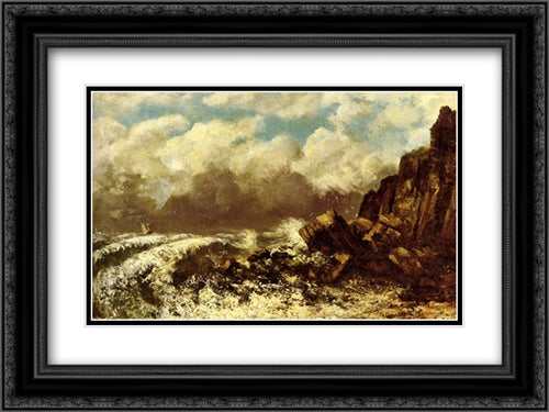 Marine A Etretat 24x18 Black Ornate Wood Framed Art Print Poster with Double Matting by Courbet, Gustave