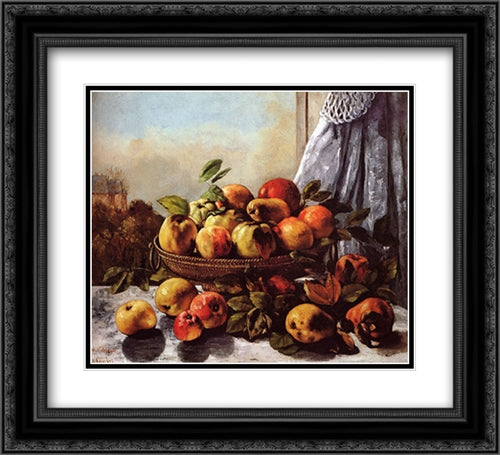 Still Life: Fruit 22x20 Black Ornate Wood Framed Art Print Poster with Double Matting by Courbet, Gustave