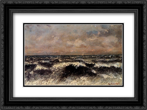 Marine 24x18 Black Ornate Wood Framed Art Print Poster with Double Matting by Courbet, Gustave