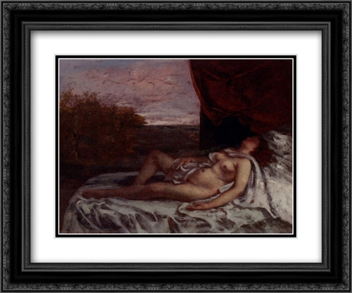 Femme Nue Endormie 24x20 Black Ornate Wood Framed Art Print Poster with Double Matting by Courbet, Gustave