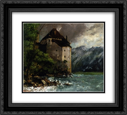 Chateau de Chillon 22x20 Black Ornate Wood Framed Art Print Poster with Double Matting by Courbet, Gustave