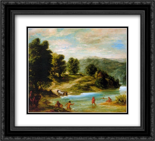 The Banks of the River Sebou 22x20 Black Ornate Wood Framed Art Print Poster with Double Matting by Delacroix, Eugene