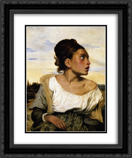 Girl Seated in a Cemetery 20x24 Black Ornate Wood Framed Art Print Poster with Double Matting by Delacroix, Eugene