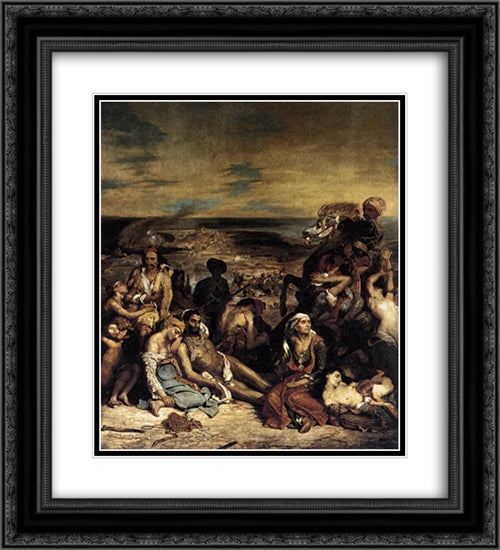 The Massacre at Chios 20x22 Black Ornate Wood Framed Art Print Poster with Double Matting by Delacroix, Eugene