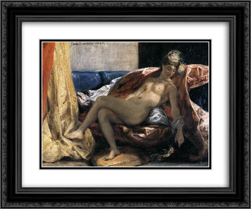 Woman with a Parrot 24x20 Black Ornate Wood Framed Art Print Poster with Double Matting by Delacroix, Eugene