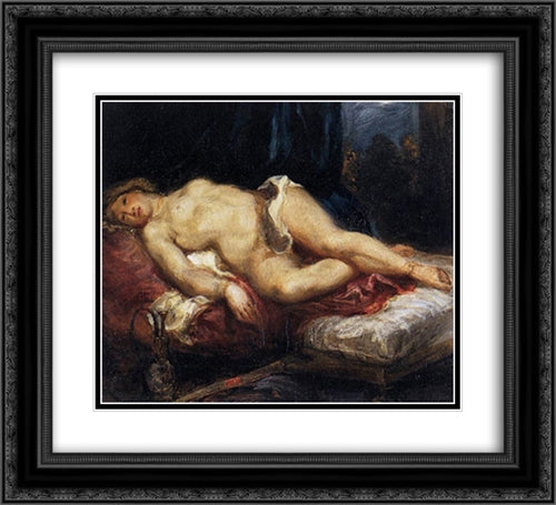 Odalisque Reclining on a Divan 22x20 Black Ornate Wood Framed Art Print Poster with Double Matting by Delacroix, Eugene