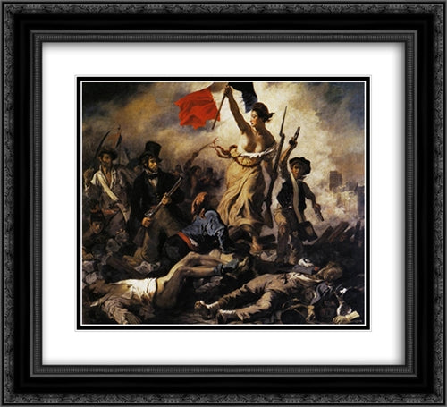 Liberty Leading the People (28th July 1830) 22x20 Black Ornate Wood Framed Art Print Poster with Double Matting by Delacroix, Eugene