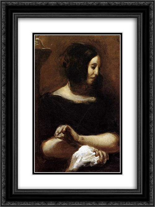 George Sand 18x24 Black Ornate Wood Framed Art Print Poster with Double Matting by Delacroix, Eugene