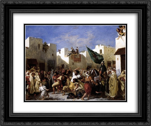 The Fanatics of Tangier 24x20 Black Ornate Wood Framed Art Print Poster with Double Matting by Delacroix, Eugene