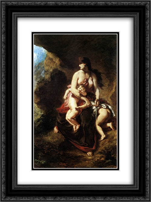 Medea about to Kill her Children 18x24 Black Ornate Wood Framed Art Print Poster with Double Matting by Delacroix, Eugene