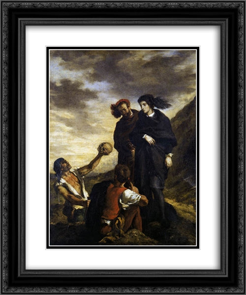 Hamlet and Horatio in the Graveyard 20x24 Black Ornate Wood Framed Art Print Poster with Double Matting by Delacroix, Eugene