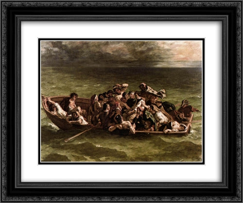 Shipwreck of Don Juan 24x20 Black Ornate Wood Framed Art Print Poster with Double Matting by Delacroix, Eugene