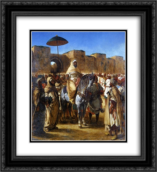 The Sultan of Morocco and his Entourage 20x22 Black Ornate Wood Framed Art Print Poster with Double Matting by Delacroix, Eugene