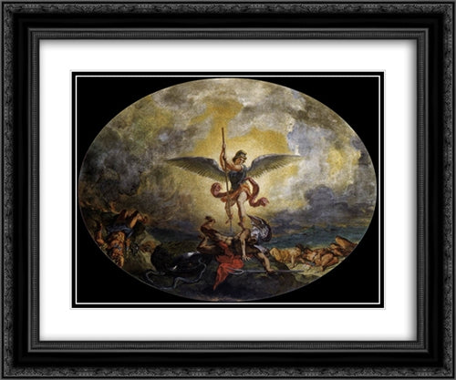 St Michael defeats the Devil 24x20 Black Ornate Wood Framed Art Print Poster with Double Matting by Delacroix, Eugene