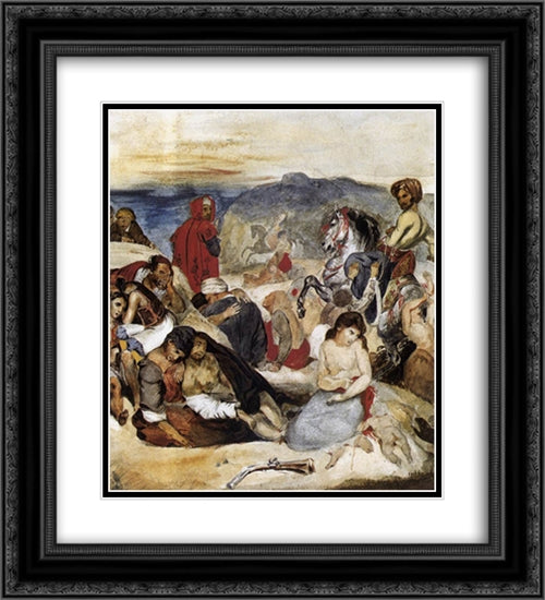 The Massacre of Chios 20x22 Black Ornate Wood Framed Art Print Poster with Double Matting by Delacroix, Eugene