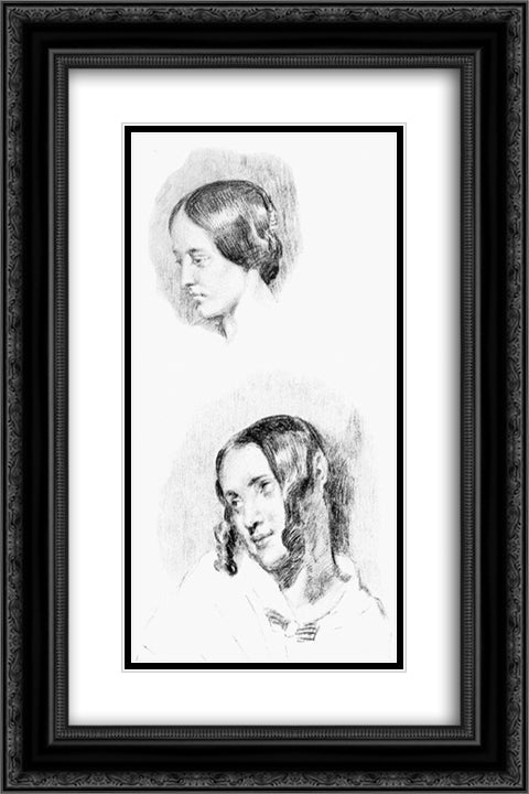 Study for Jenny Le Guillou and Josephine de Forget 16x24 Black Ornate Wood Framed Art Print Poster with Double Matting by Delacroix, Eugene