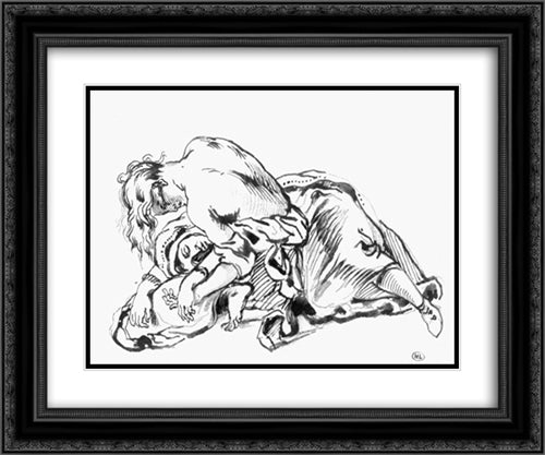 Sketch for Attila 24x20 Black Ornate Wood Framed Art Print Poster with Double Matting by Delacroix, Eugene