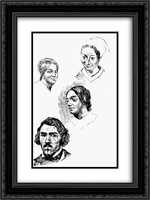 Page of a sketchbook 18x24 Black Ornate Wood Framed Art Print Poster with Double Matting by Delacroix, Eugene