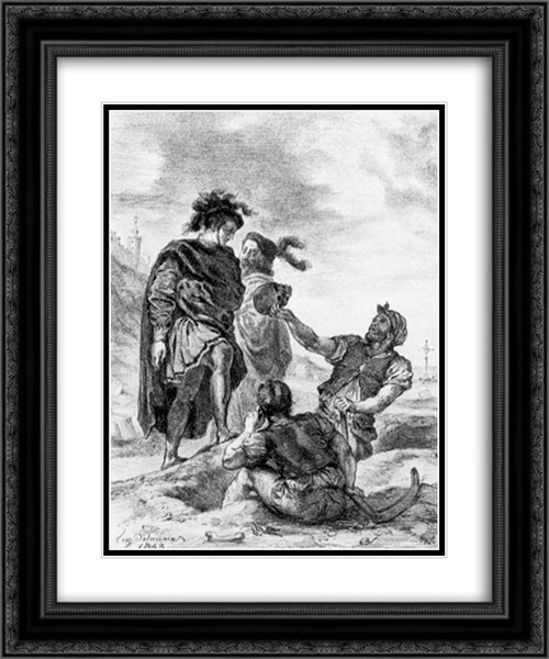 Hamlet and Horatio in the Graveyard 20x24 Black Ornate Wood Framed Art Print Poster with Double Matting by Delacroix, Eugene