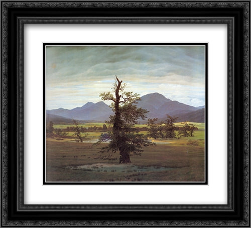 Landscape with Solitary Tree 22x20 Black Ornate Wood Framed Art Print Poster with Double Matting by Friedrich, Caspar David