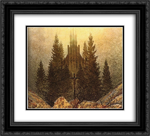 The Cross on the Mountain, Kunstmuseum at Dusseldorf 22x20 Black Ornate Wood Framed Art Print Poster with Double Matting by Friedrich, Caspar David