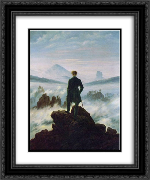 Wanderer above the Sea of Fog 20x24 Black Ornate Wood Framed Art Print Poster with Double Matting by Friedrich, Caspar David