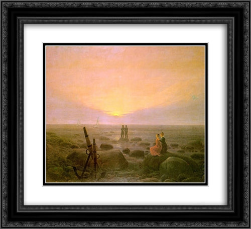 Moon rising over Sea 22x20 Black Ornate Wood Framed Art Print Poster with Double Matting by Friedrich, Caspar David