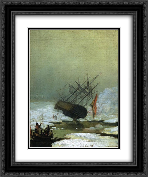 Wreck in the Sea of Ice 20x24 Black Ornate Wood Framed Art Print Poster with Double Matting by Friedrich, Caspar David