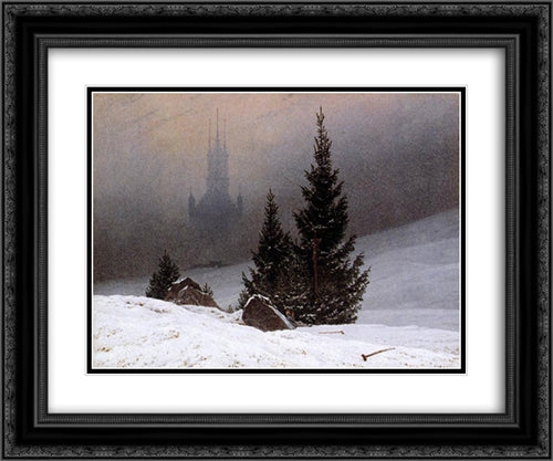 Winter Landscape 24x20 Black Ornate Wood Framed Art Print Poster with Double Matting by Friedrich, Caspar David