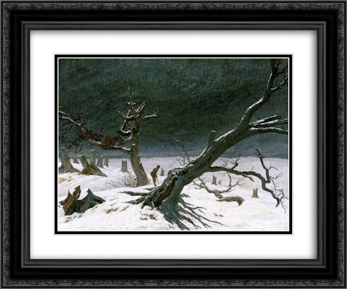 Winter Landscape 24x20 Black Ornate Wood Framed Art Print Poster with Double Matting by Friedrich, Caspar David