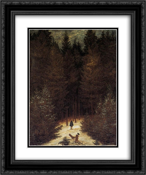 The Chasseur in the Forest 20x24 Black Ornate Wood Framed Art Print Poster with Double Matting by Friedrich, Caspar David