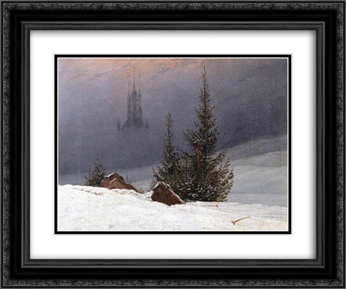 Winter Landscape with Church 24x20 Black Ornate Wood Framed Art Print Poster with Double Matting by Friedrich, Caspar David