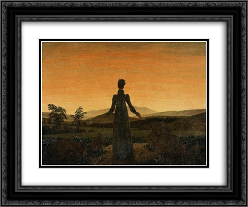 Woman before the Rising Sun (Woman before the Setting Sun) 24x20 Black Ornate Wood Framed Art Print Poster with Double Matting by Friedrich, Caspar David