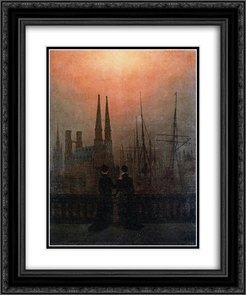 The Sisters on the Balcony 20x24 Black Ornate Wood Framed Art Print Poster with Double Matting by Friedrich, Caspar David