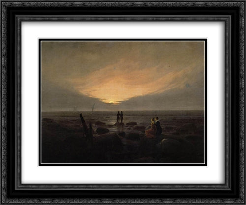 Moonrise by the Sea 24x20 Black Ornate Wood Framed Art Print Poster with Double Matting by Friedrich, Caspar David