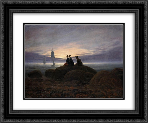 Moonrise by the Sea 24x20 Black Ornate Wood Framed Art Print Poster with Double Matting by Friedrich, Caspar David