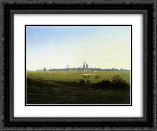 Meadows near Greifswald 24x20 Black Ornate Wood Framed Art Print Poster with Double Matting by Friedrich, Caspar David