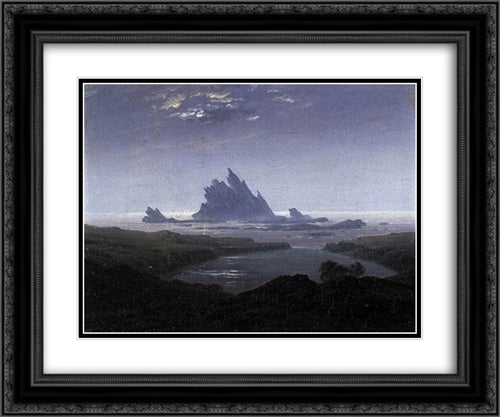 Rocky Reef on the Sea Shore 24x20 Black Ornate Wood Framed Art Print Poster with Double Matting by Friedrich, Caspar David