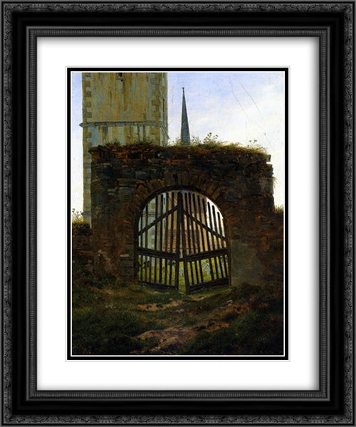 The Cemetery Gate (The Churchyard) 20x24 Black Ornate Wood Framed Art Print Poster with Double Matting by Friedrich, Caspar David