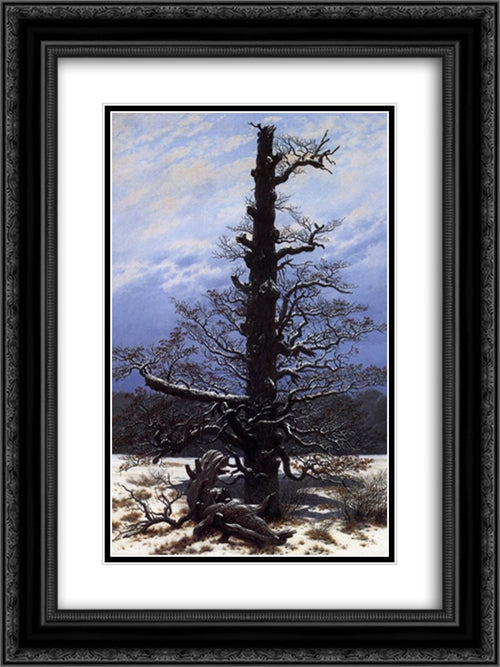 The Oaktree in the Snow 18x24 Black Ornate Wood Framed Art Print Poster with Double Matting by Friedrich, Caspar David