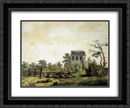 Landscape with Pavilion 24x20 Black Ornate Wood Framed Art Print Poster with Double Matting by Friedrich, Caspar David