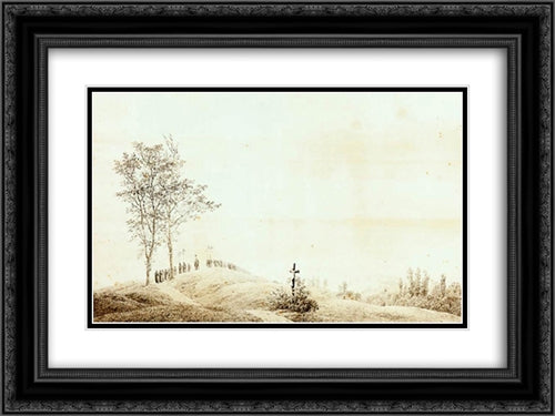 Pilgrimage at Sunset (Sunrise) 24x18 Black Ornate Wood Framed Art Print Poster with Double Matting by Friedrich, Caspar David