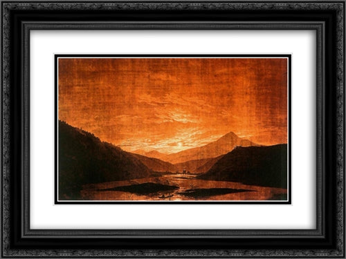 Mountainous River Landscape (Night Version) 24x18 Black Ornate Wood Framed Art Print Poster with Double Matting by Friedrich, Caspar David