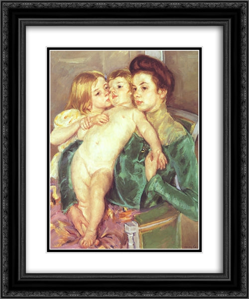 The Caress 20x24 Black Ornate Wood Framed Art Print Poster with Double Matting by Cassatt, Mary