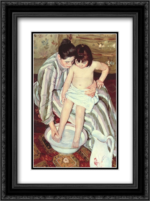 The Bath 18x24 Black Ornate Wood Framed Art Print Poster with Double Matting by Cassatt, Mary